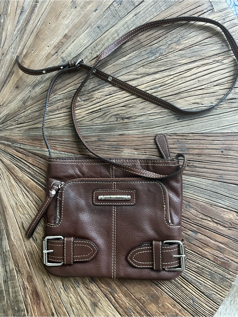Franco Sarto Genuine Leather Brown Crossbody Bag Buckle Adjustable Strap